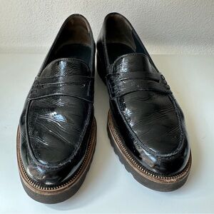 PAUL GREEN Women's Jordan Lug Sole Black Leather Penny Loafers US 8.5 UK 6 M EUC